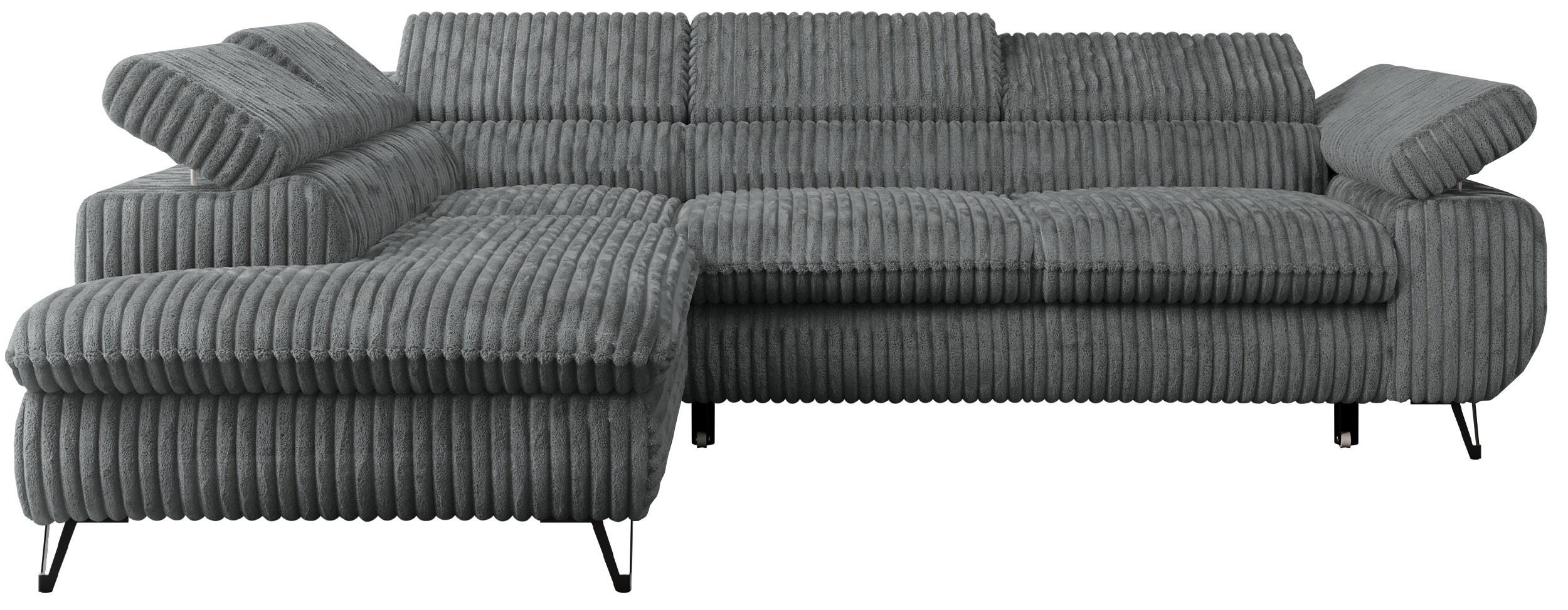 ECKSOFA PETER L Dunkelgrau Cord - Links Seite - Dunkelgrau/Schwarz, Textil/Metall (208/273cm) - MKS