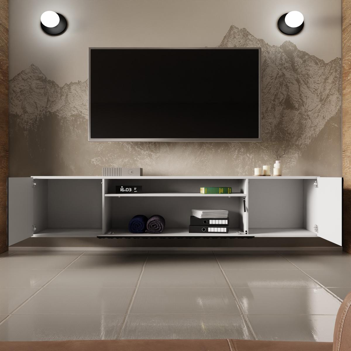 LOWBOARD ROVA 200/41/40 cm, Hängender TV-Schrank Weiß / Schwarz - Schwarz/Weiß, Holzwerkstoff (200/41/40cm) - MASSENO