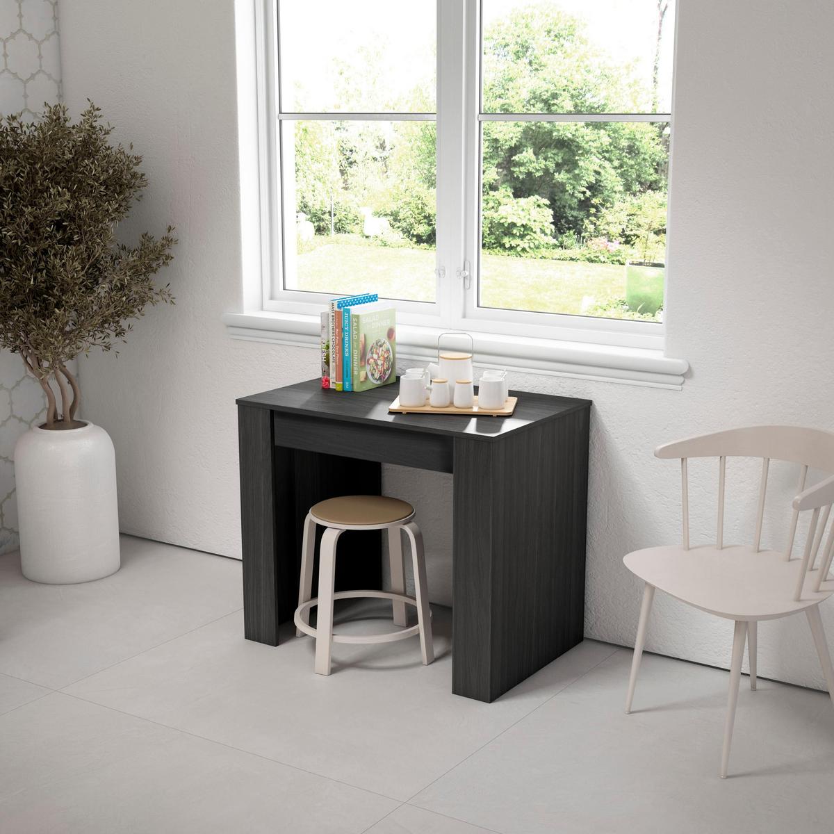 KONSOLENTISCH ausziehbar 58 bis 262cm, für 12 Gäste, schwarz, 90/58/77cm - Schwarz/Grau, Holzwerkstoff (90/262/77cm) - Skraut Home