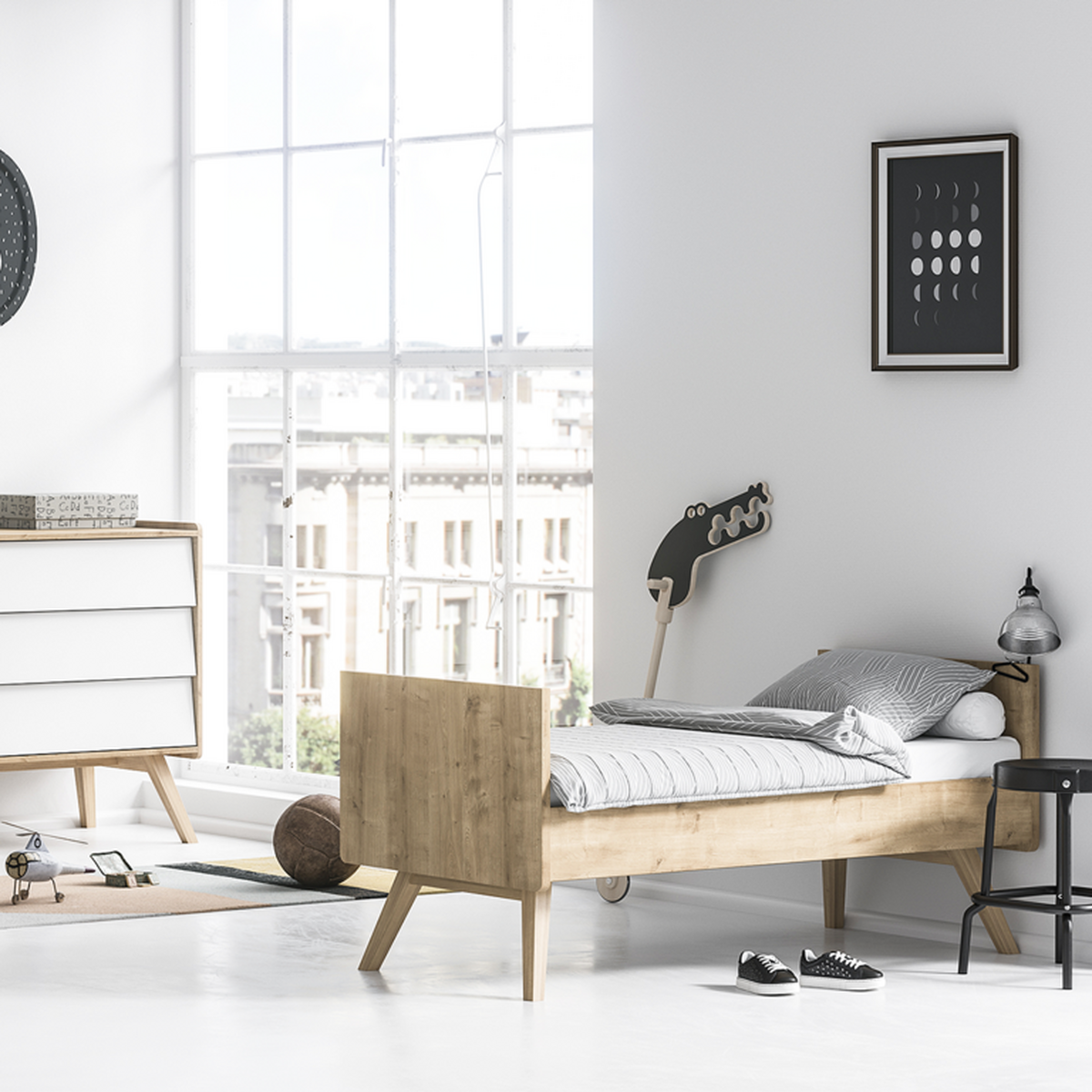 BABYZIMMER 2-teilig Eiche und Weiß - Weiß, Holzwerkstoff (145/103/75cm) - Petits-meubles