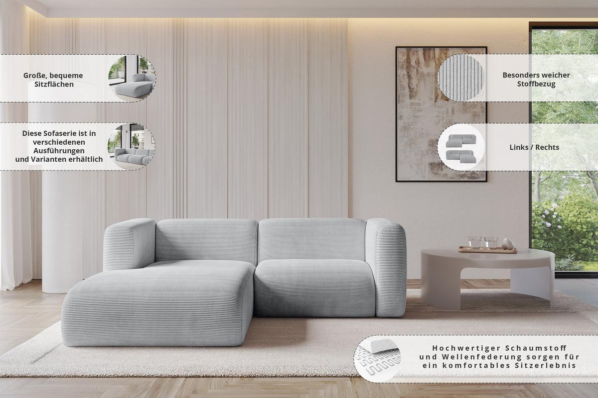 ECKSOFA Ottomane Links MIRA-L1 227x179x89 Beige Bouclé - Kaschmir/Beige, Holzwerkstoff/Kunststoff (227/179cm) - ALTDECOR