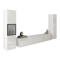 WOHNWAND Berlin III - Weiß Hochglanz/Alufarben, Holzwerkstoff/Kunststoff (180/30/33cm) - MIRJAN24