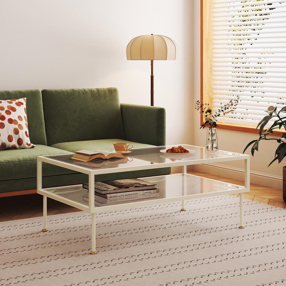 COUCHTISCH Lindau 100/50/46 cm - Creme, Glas/Metall (50/100/46cm) - [en.casa]