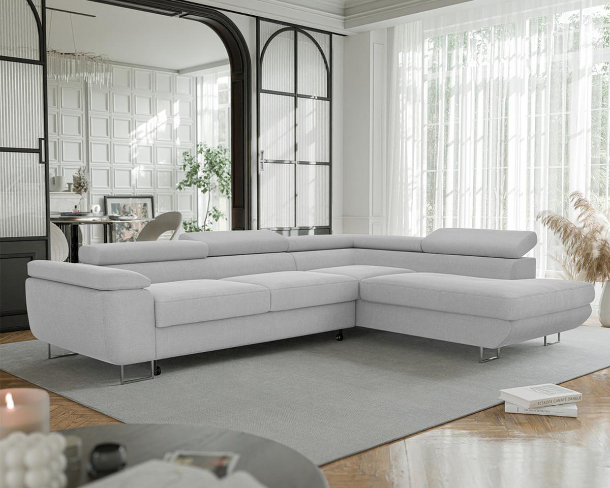 ECKSOFA ANTON rechts, mit Schlaffunktion und Bettkasten Hellgrau - Chromfarben/Hellgrau, Textil/Metall (274/203cm) - Idohome