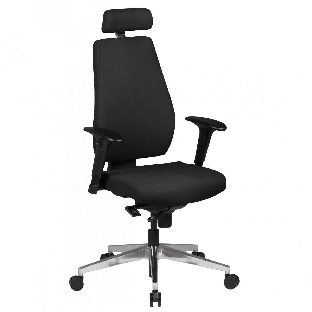 BÜROSTUHL Stoff mit verstellbarer Rückenlehne, Kopfstütze und Aluminiumfußkreuz KOMFORT PLUS - Silberfarben/Schwarz, Textil/Metall (70/141/60cm) - KADIMA DESIGN