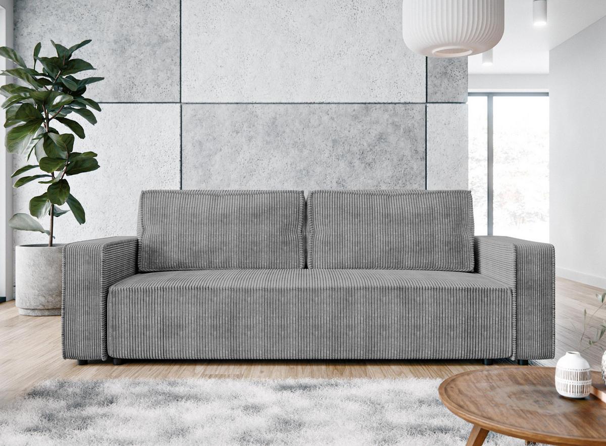 BIGSOFA Aydin Sofa Hellgrau 238/94/85 cm Cord mit Schlaffunktion Bettkasten - Hellgrau/Schwarz, Kunststoff/Textil (238/85/94cm) - AX Living