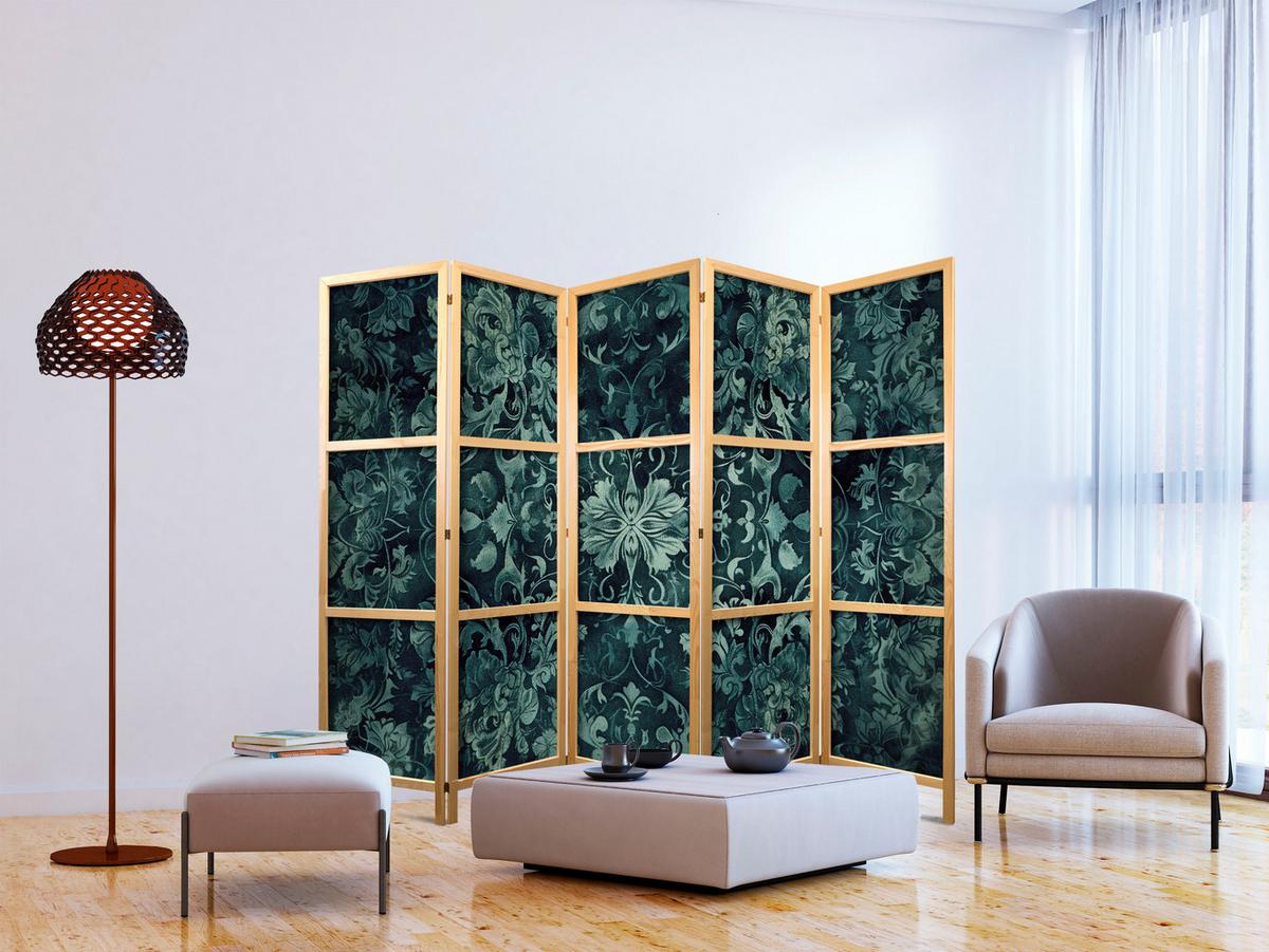 PARAVENT Japanischer 5-tlg 225x172 cm Gr ne Ornamente - Grün, Holz/Textil (225/172/3cm) - Muralo