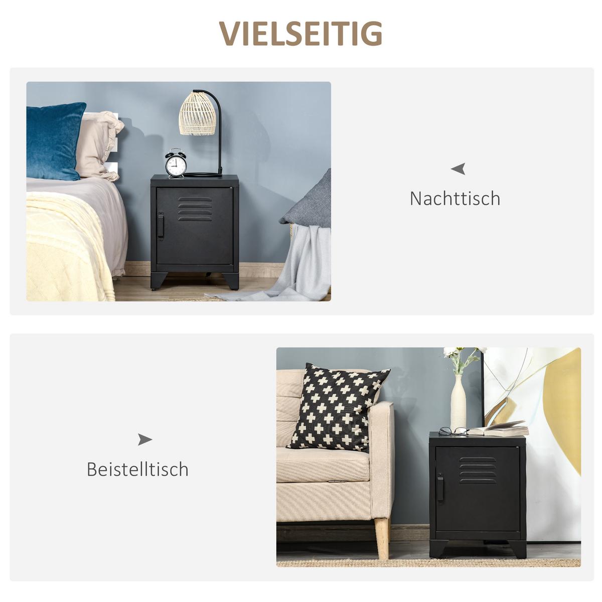 NACHTTISCH Nachtschrank Beistelltisch mit Regal Tür Industriedesign Metall - Schwarz, Metall (40/50/40cm) - HOMCOM