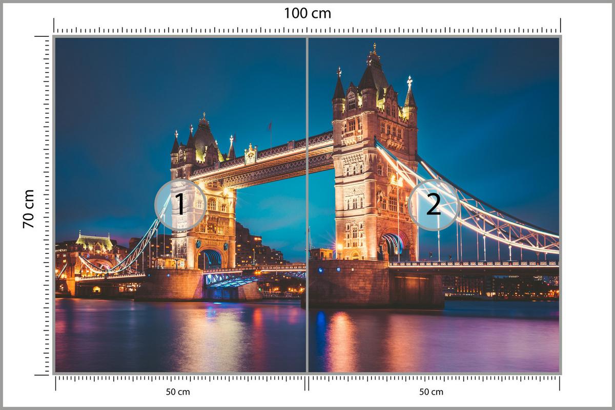 FOTOTAPETE für Wohnzimmer Tower Bridge London Thames Panorama 100x70 - Gelb/Rot, Papier (100/70cm) - Muralo
