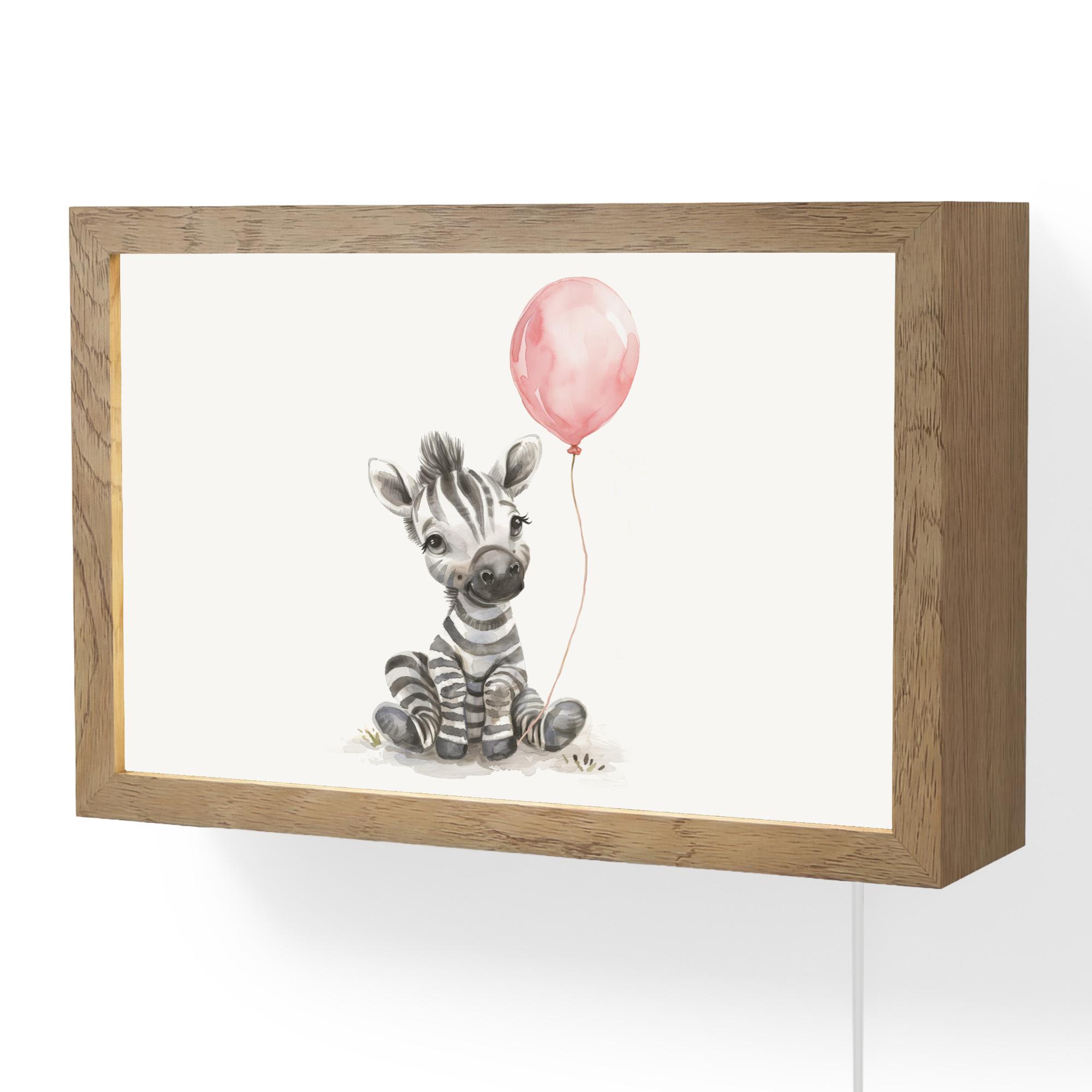 WANDLEUCHTE Zebra - Baby - Tiere - Rosa Luftballon 30x20 cm - Weiß, Holzwerkstoff (30/20/8cm) - OnlyWow
