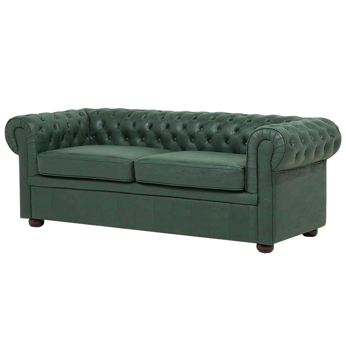3-SITZER-SOFA Kunstleder Grün Chesterfield - Grün, Textil (195/70/76cm) - Beliani