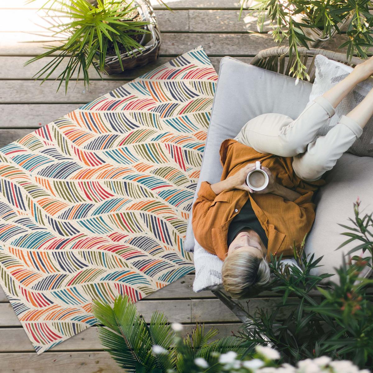 TEPPICH 140x210 cm Bunte Abstrakte Boho Blätter - Multicolor, Kunststoff (140/210cm) - Wallfluent