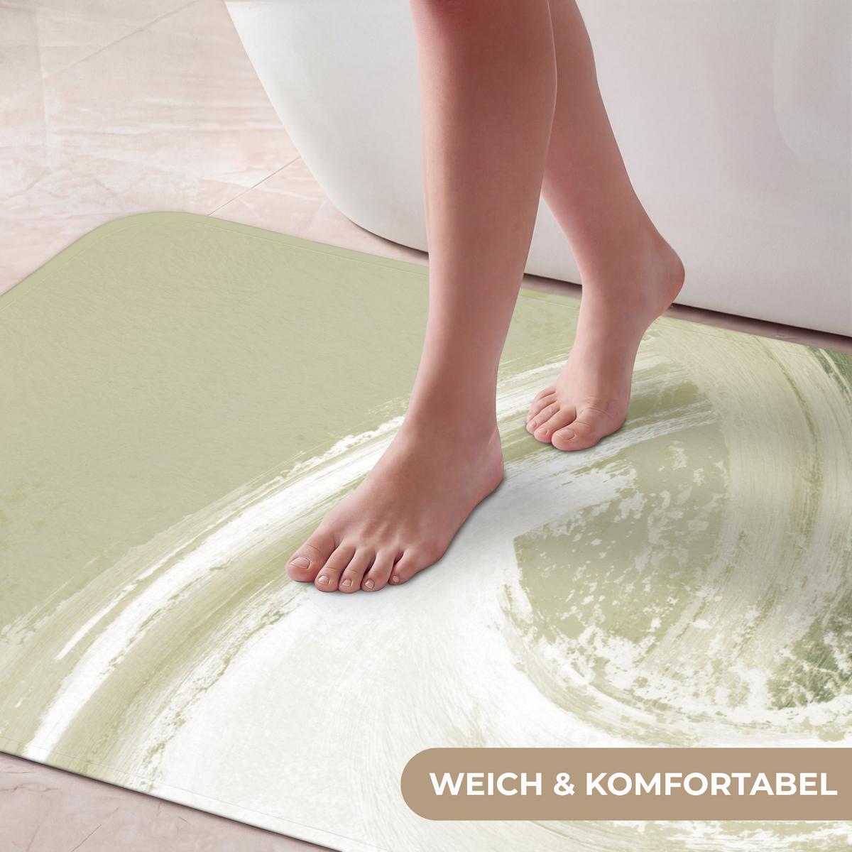 BADEMATTE Abstrakt - Pinselstriche - Wellen - Grün 60x120 cm - Mintgrün, Textil (60/120cm) - OnlyWow