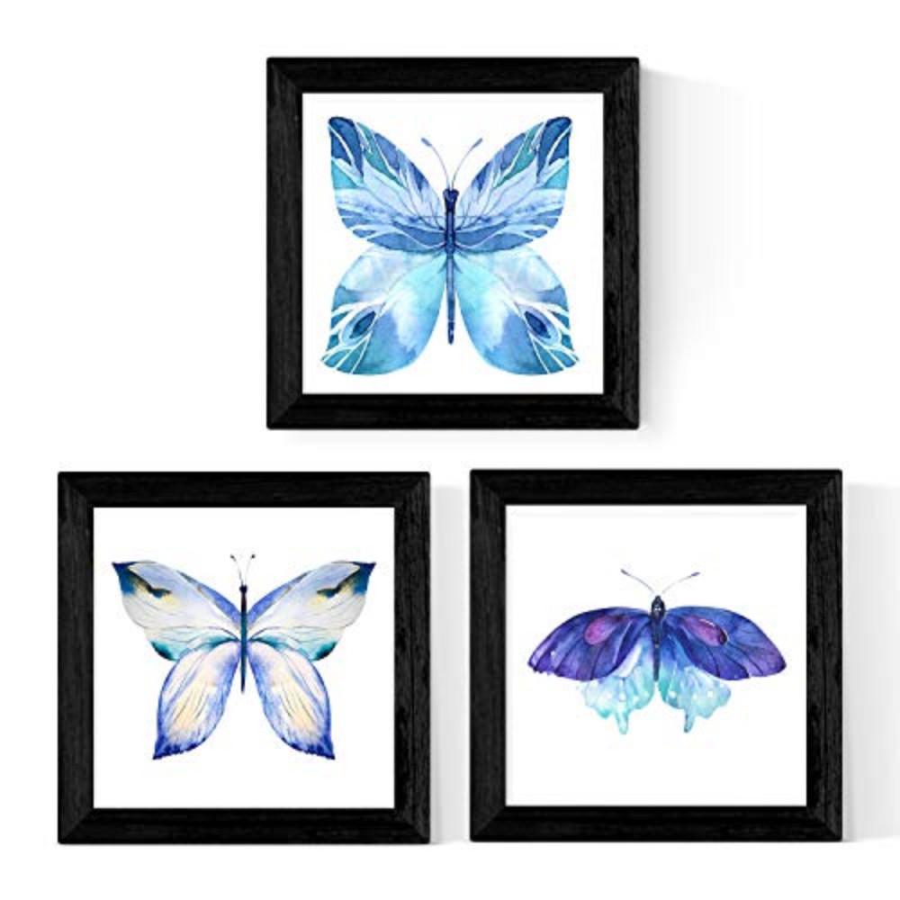 POSTER Set Mit 3 Schmetterlinge 25X25cm Schwarzer Rahmen - Schwarz, Papier (25/5/25cm) - Nacnic