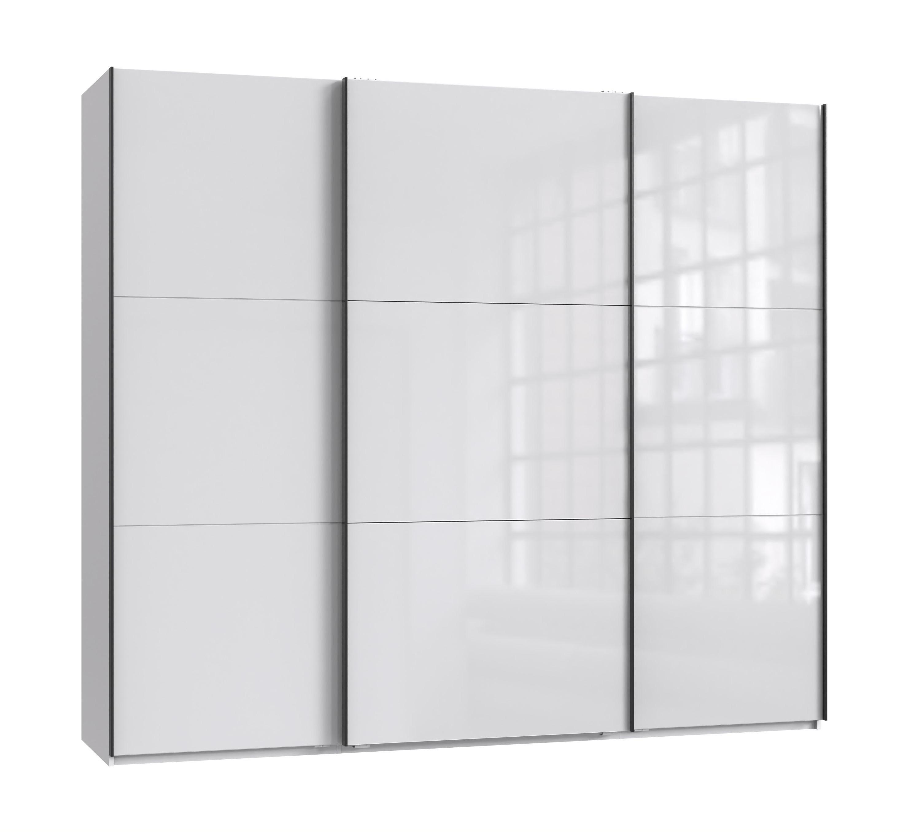 SCHWEBETÜRENSCHRANK 3-türig B250/H216/T65 cm in Weiß mit Glasfront, Kleiderschrank inkl. Vollausstattung / 22030 - Eichefarben/Weiß, Holzwerkstoff/Metall (250/216/65cm) - luma-home