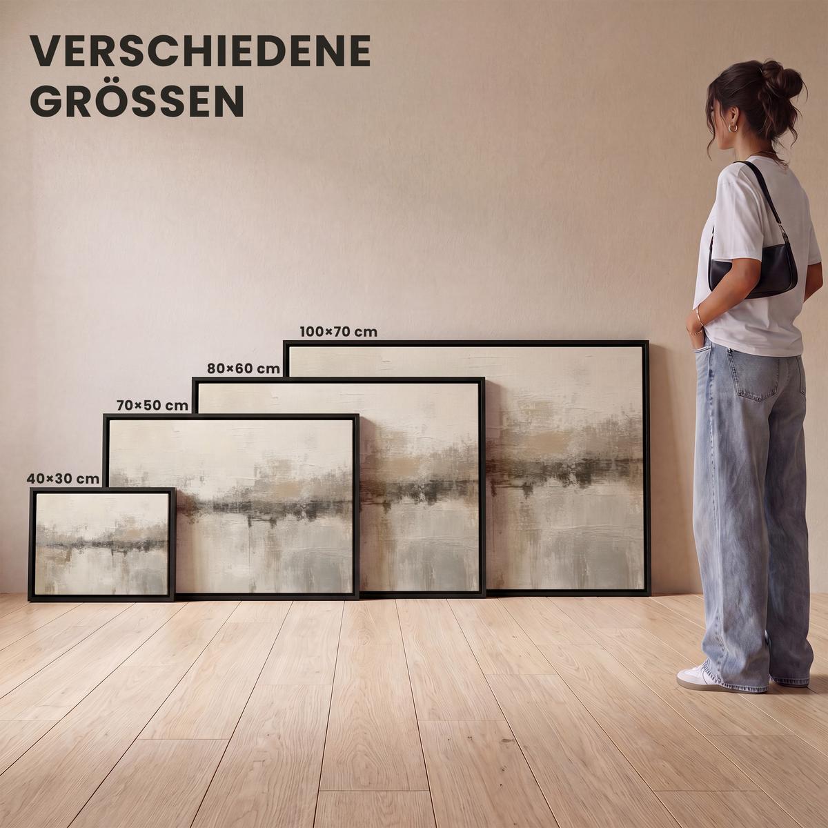 LEINWAND Bilder mit Rahmen - Moderne Kunst - Abstrakt - Beige - 80x60 - Beige, Textil (80/60cm) - MuchoWow