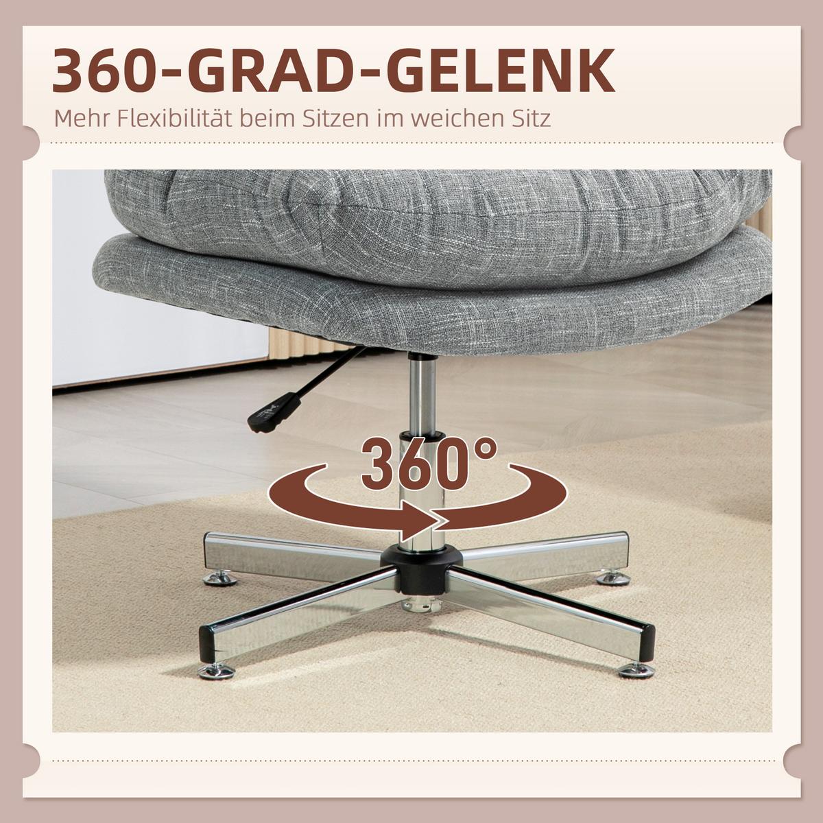 BÜROSTUHL, Gepolsterter Schreibtischstuhl, Leinenoptik, Grau - Silberfarben/Grau, Textil/Metall (65/94/65cm) - HOMCOM