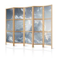 PARAVENT Japanischer 5-tlg 225x172 cm Wolken Sterne - Grau, Holz/Textil (225/172/3cm) - Muralo