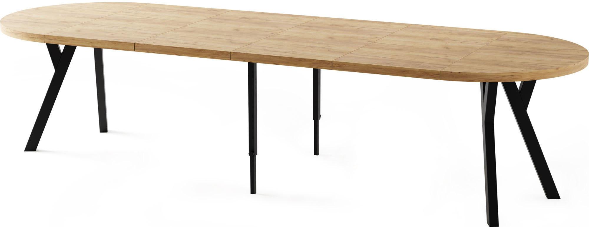 ESSTISCH Twixy XXL groß rund oval ausziehbar, Eiche Hell Braun 100-300/100/76 cm - Eiche Wotan/Schwarz, Holz/Holzwerkstoff (100/300/76cm) - WFL GROUP