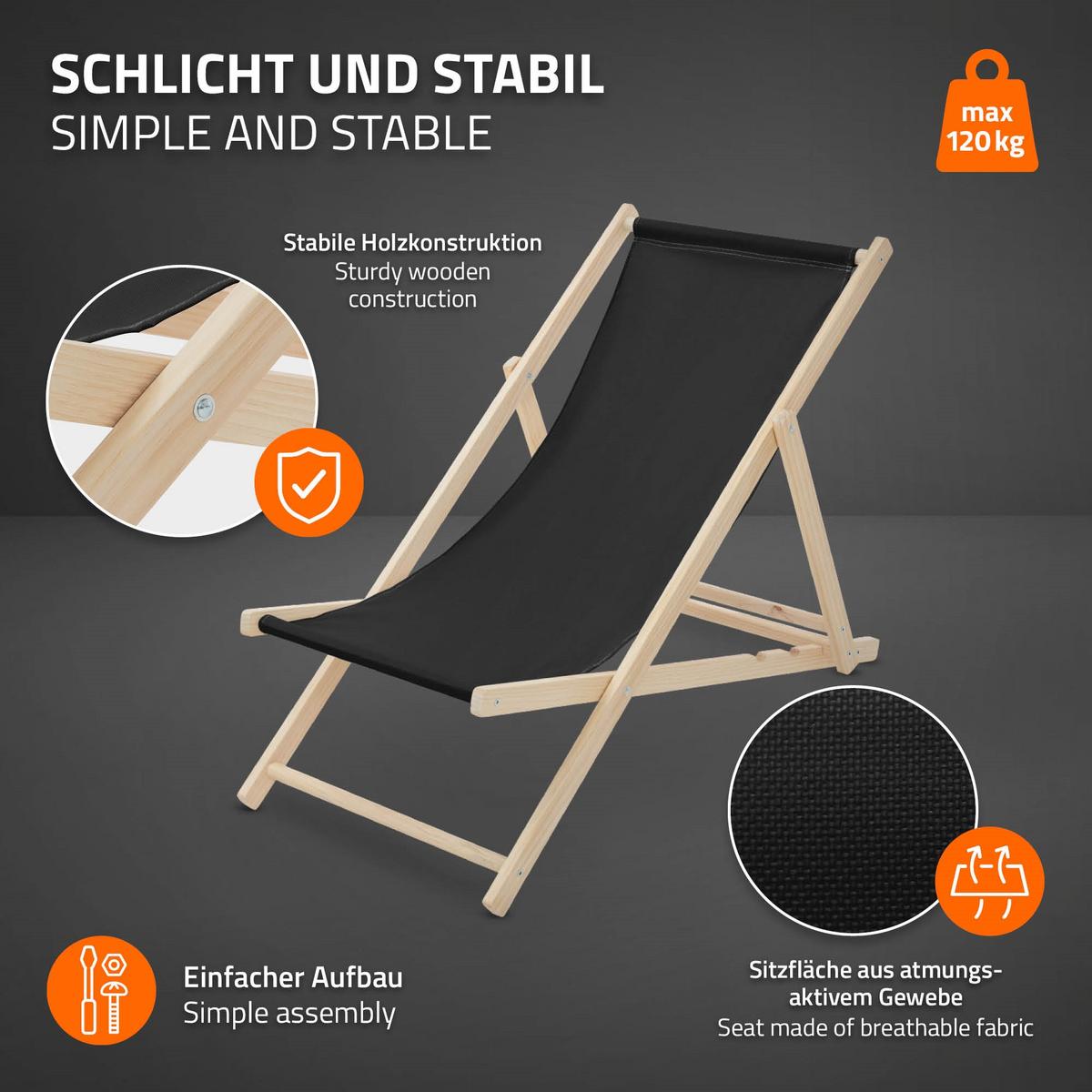 LIEGESTUHL samt Schwarz 2er Set - Schwarz, Holz (57.5/83/100cm) - ECD-Germany
