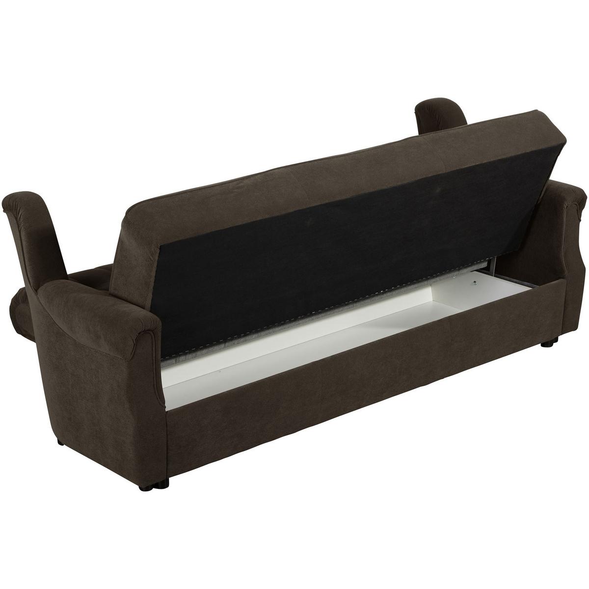 SOFA 3-Sitzer mit Bettfunktion Kaylyn Flockstoff braun - Braun, Kunststoff (83/89/207cm) - 58aufmkessel