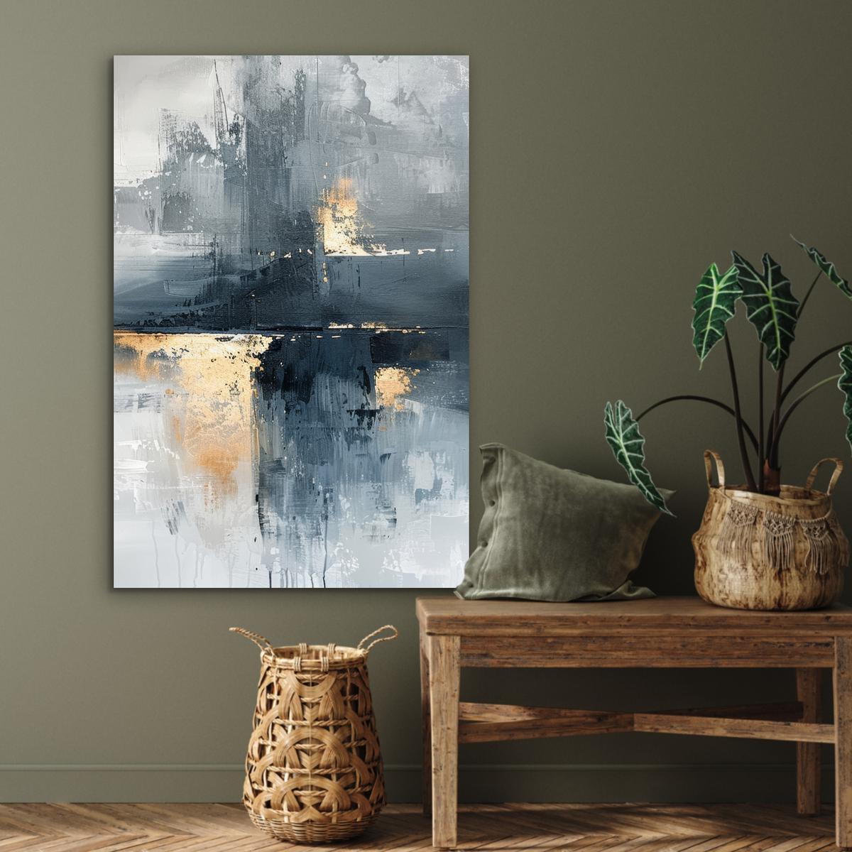 METALLBILD Kunst - Grau - Gold - Abstrakt 80x120 cm - Dunkelgrau, Metall (80/120cm) - MuchoWow