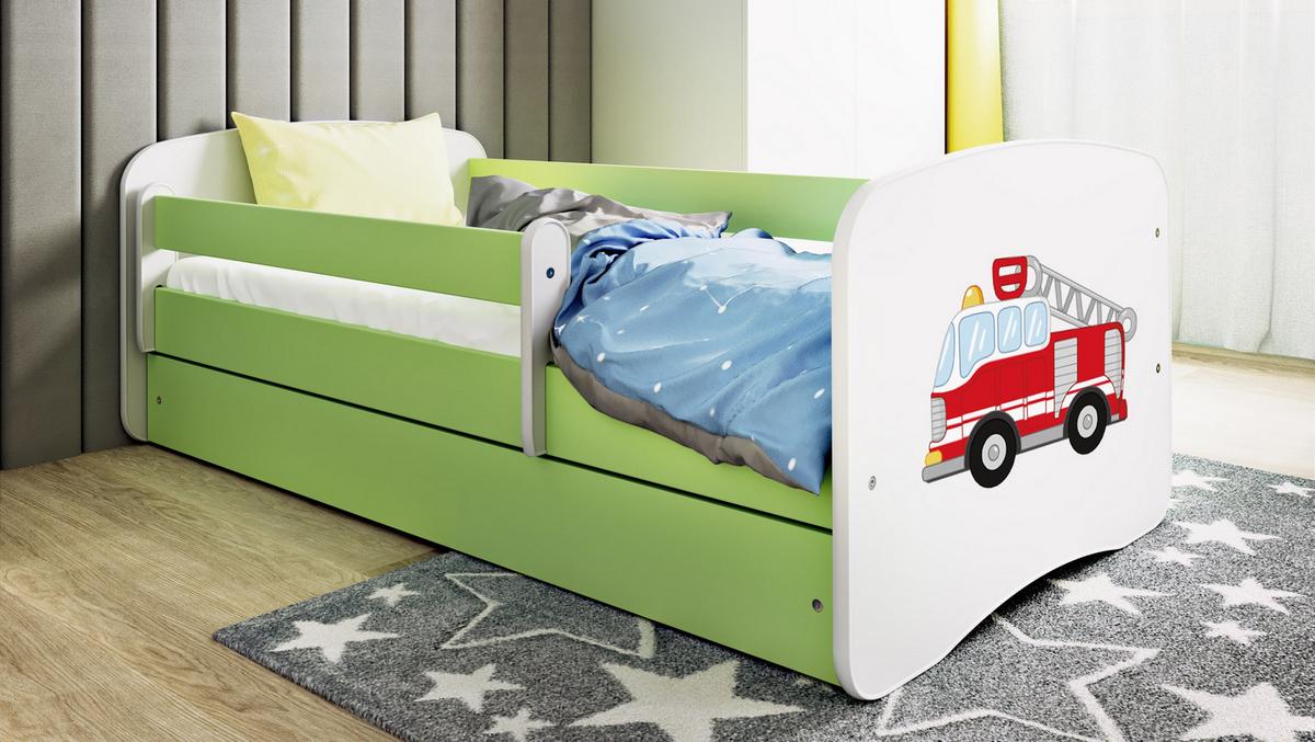KINDERBETT Emily mit Schublade und Matratze, Grün 70x140 cm - Rot, Holzwerkstoff (140/70cm) - WFL GROUP