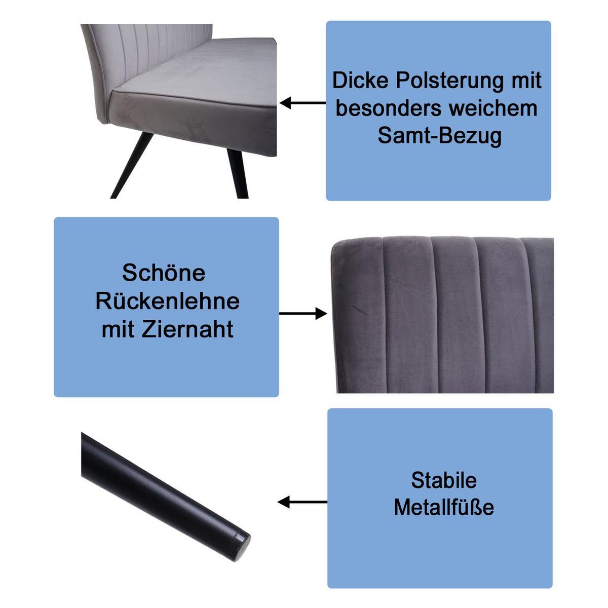 SITZBANK Grau - Dunkelgrau/Grau, Metall (160/90/60cm) - MCW