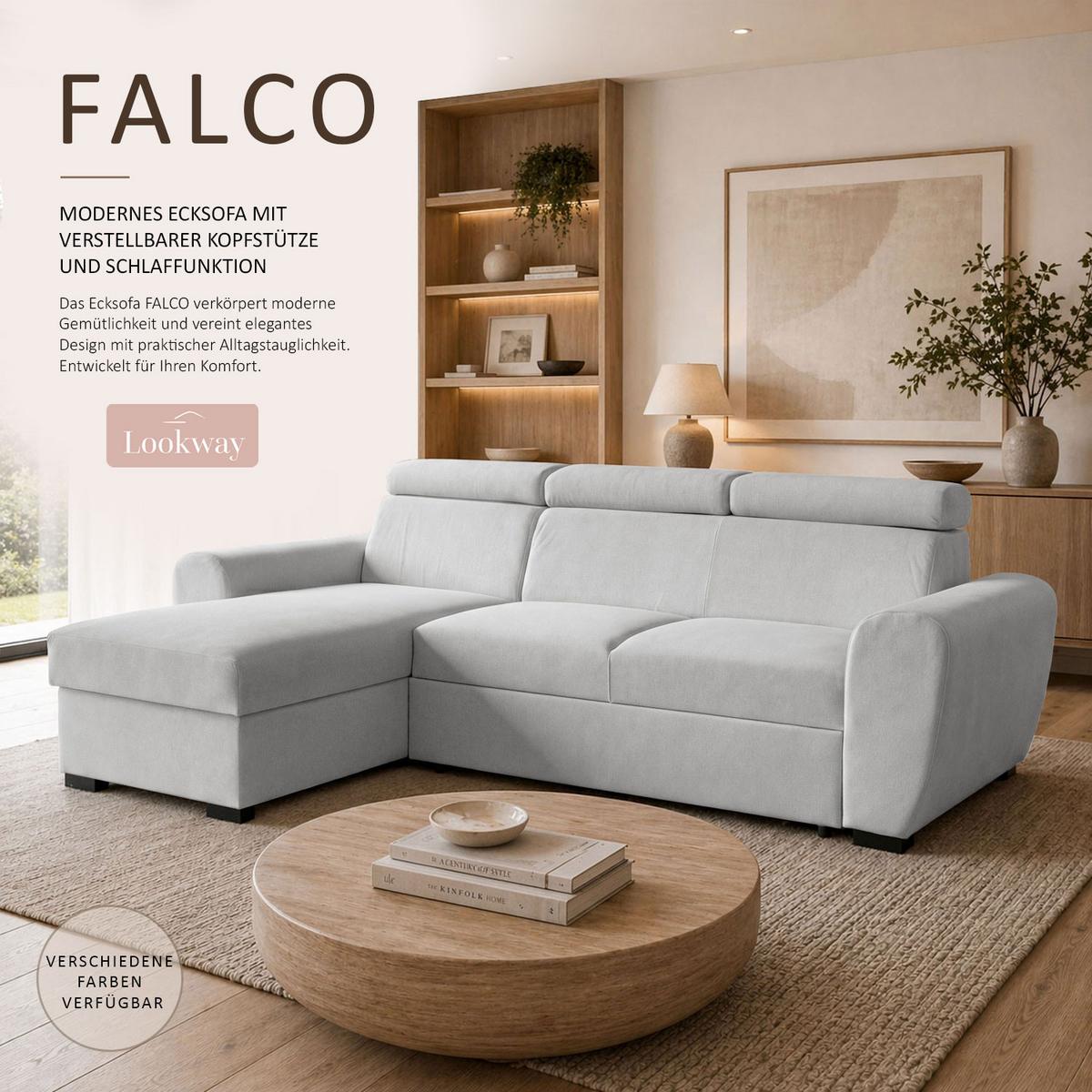 ECKSOFA FALCO mit Schlaffunktion Elli 81 - Grau, Textil (253/174cm) - Lookway