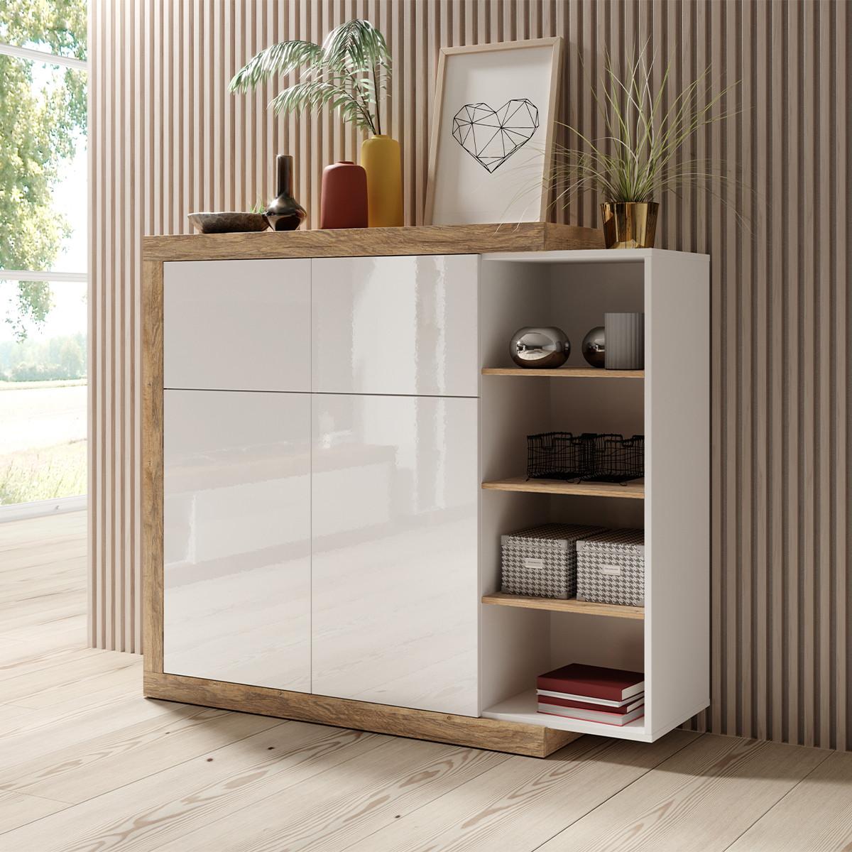 SIDEBOARD Azior Weiß und Holz - Weiß, Holzwerkstoff (150.7/127.7/40cm) - Petits-meubles