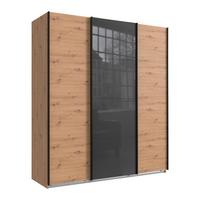 SCHWEBETÜRENSCHRANK 3-türig B180/H208/T64 cm in Eiche Artisan Dekor, Kleiderschrank mit einer Glasfront-Tür in Grau / 22517 - Eichefarben/Braun, Holzwerkstoff/Metall (180/208/64cm) - luma-home