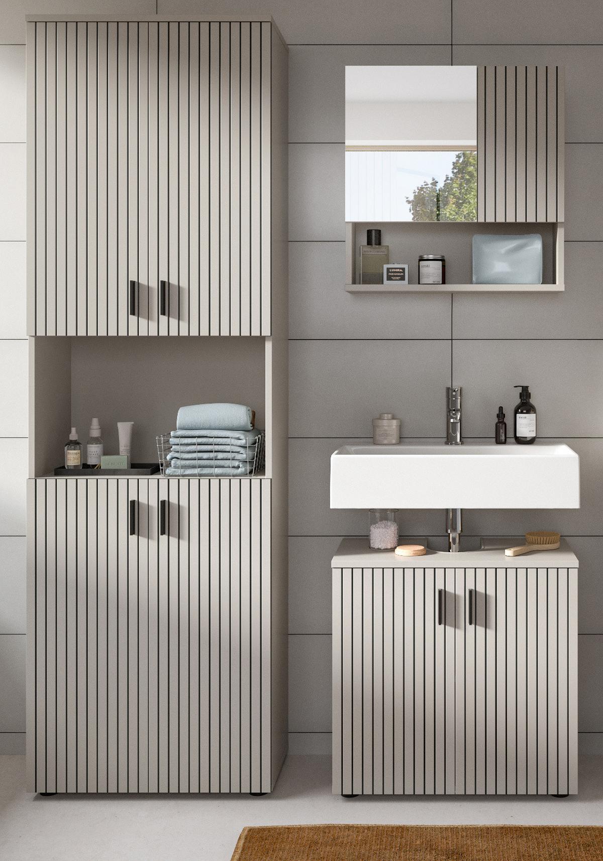BADMÖBEL-SET Kaschmir 3-teilig 135 cm, Badkombination in modernem Design - Kaschmir/Schwarz, Glas/Holzwerkstoff (135/192/30cm) - Inn.Furn