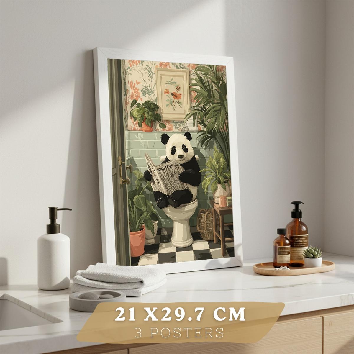 POSTER 3er-Set lustige Badezimmer-Drucke, Panda- und Koala-Tiermotive für Toilette, witziges für Toilette, Vintage-Botanik-Stil Rahmenlos A4 - Klar, Papier (29.7/21/3cm) - Nacnic