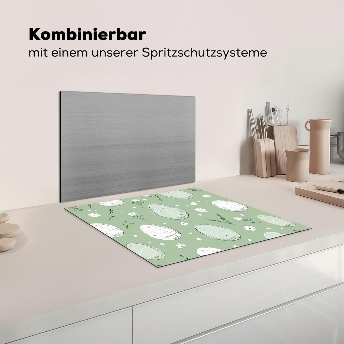 HERDABDECKPLATTE Grün - Eier - Muster Abdeckung Ceranfeld 58.3x51.3 cm - Waldgrün, Kunststoff (58.3/51.3/0.2cm) - MuchoWow