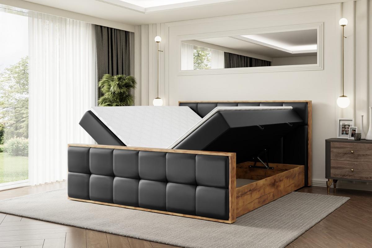 BOXBETT mit Matratze H3 und Lattenrost - LOLLI7-Z - 140x200 - Schwarz Kunstleder - Schwarz, Holzwerkstoff (140/200cm) - ALTDECOR