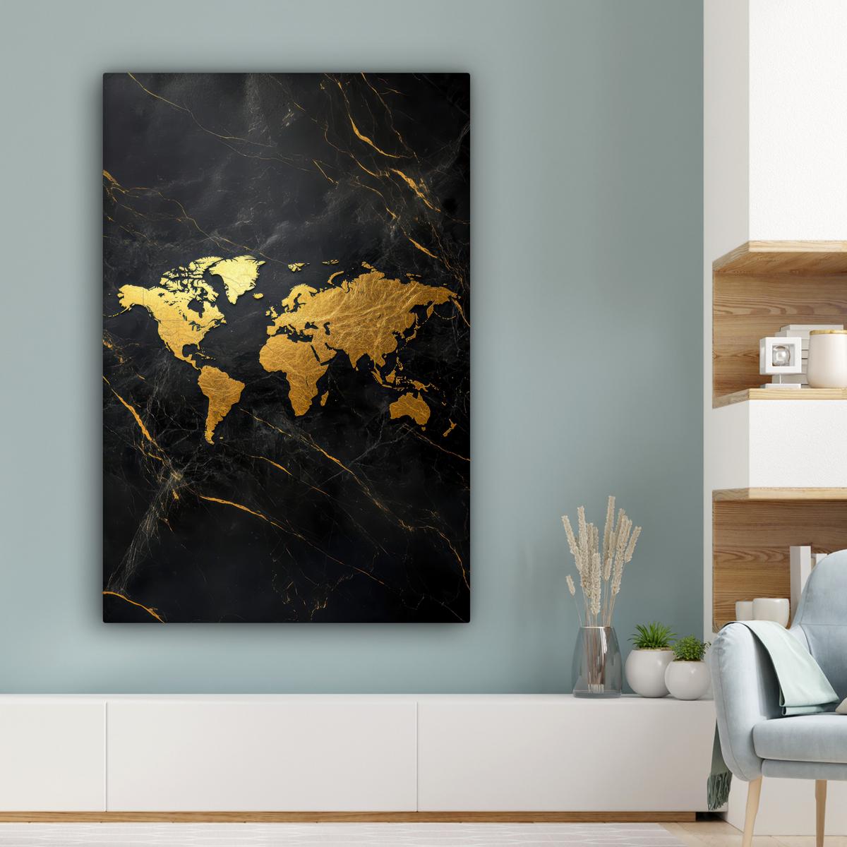 LEINWANDBILD Weltkarte - Gold - Marmor Deko XXL 80x120 cm - Goldfarben, Textil (80/120cm) - MuchoWow