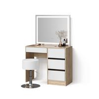 SCHMINKTISCH Imola Sonoma mit LED-Spiegel und Hocker - Sonoma Eiche, Holzwerkstoff (90/75/40cm) - Livinity®