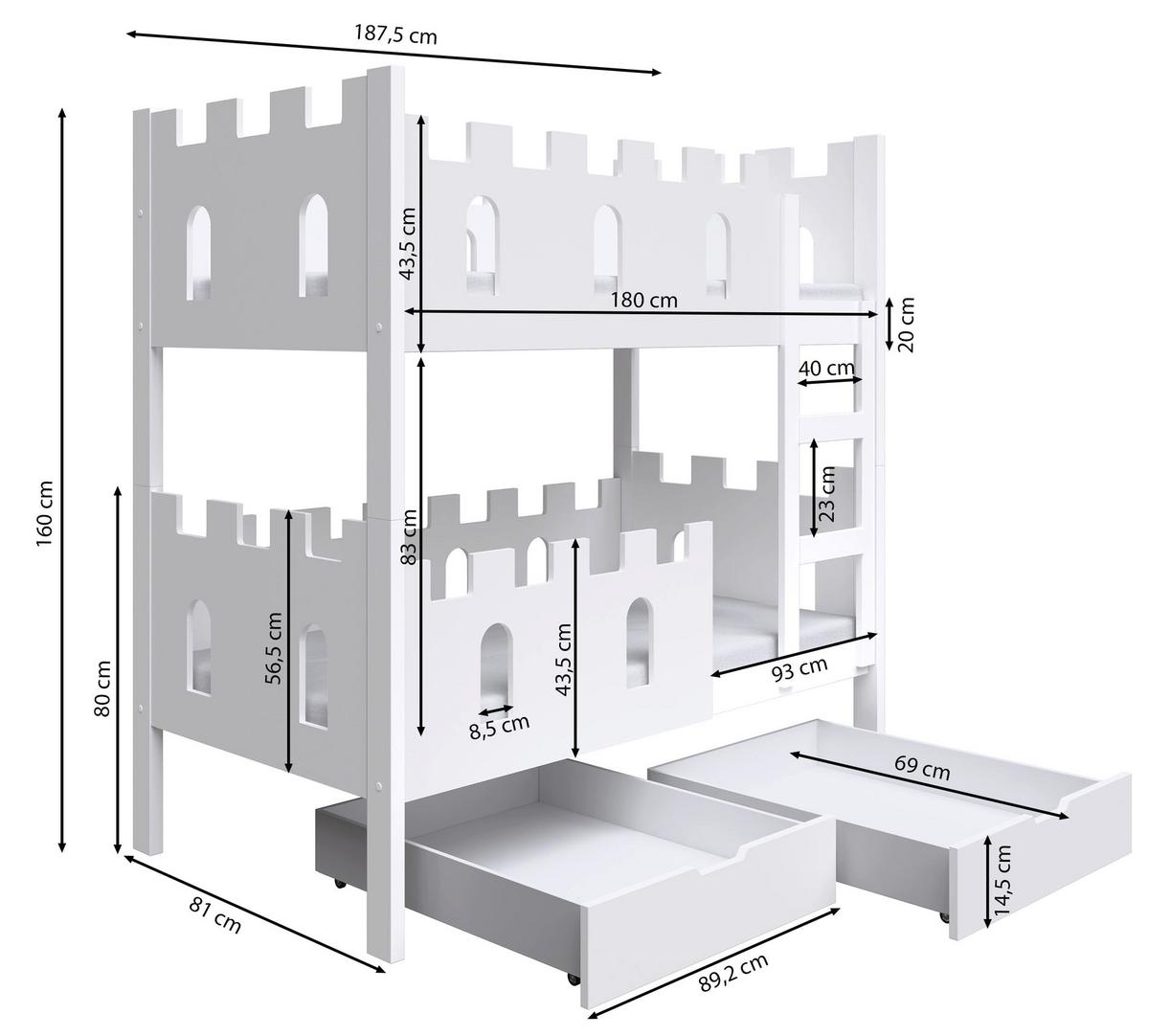 ETAGENBETT Castelo 75x180 cm - Weiß, Holz (75/180cm) - Selsey