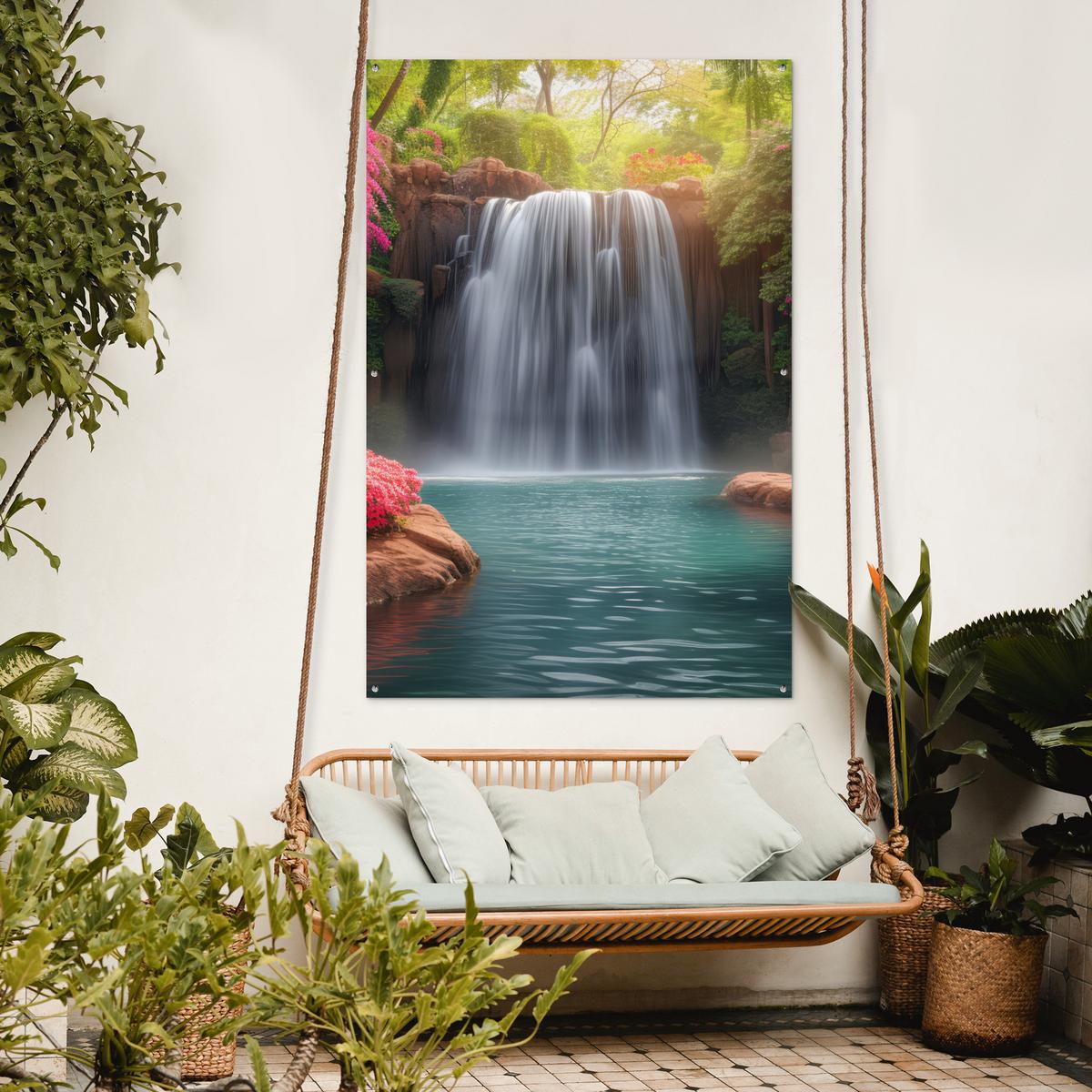 GARTENPOSTER Wasserfall - Natur - Pflanzen - Dschungel - Wasser Bild 120x180 cm - Grün, Kunststoff (120/180/0.2cm) - OnlyWow