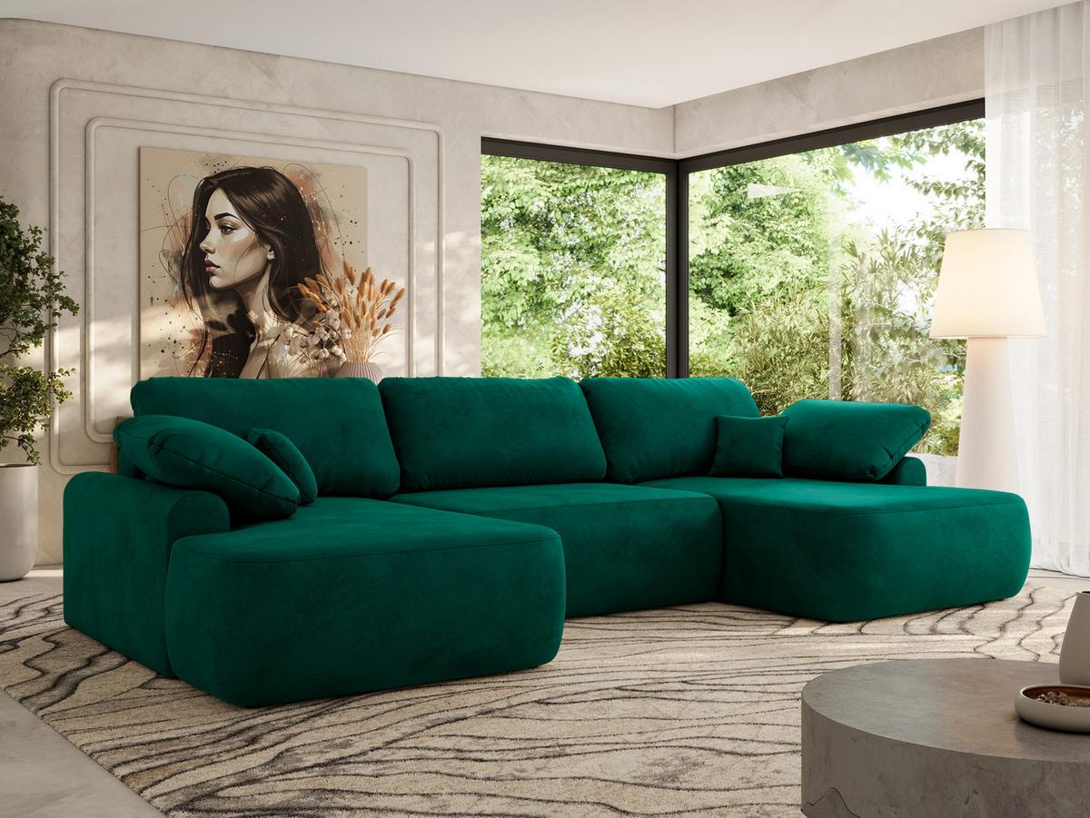 WOHNLANDSCHAFT CUBO U Dunkelgrün Velvet - Dunkelgrün/Schwarz, Kunststoff/Textil (370/100/187cm) - MKS