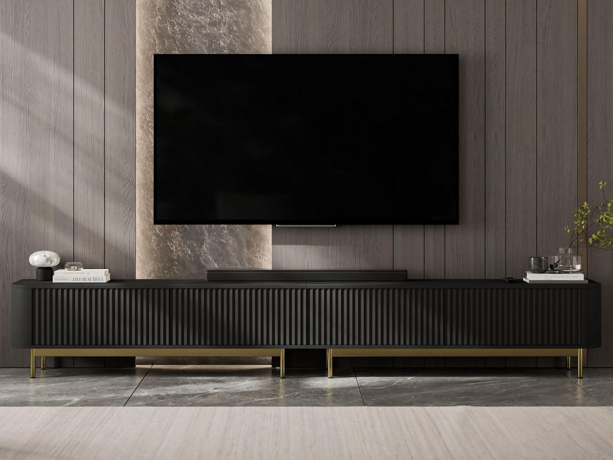 TV-LOWBOARD 2er-Set Aurora Schwarz matt 280 cm mit Metallrahmen - Goldfarben/Schwarz, Holzwerkstoff/Metall (280/44/35cm) - Meble Lindner