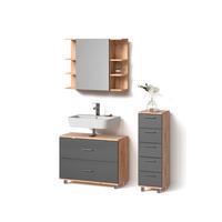 BADMÖBEL-SET Eisak Anthrazit/Goldkraft Eiche 3 Teile, mit Unterschrank 80 cm - Honigeiche/Anthrazit, Holzwerkstoff (80/60/33cm) - Livinity®