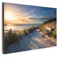 LEINWANDBILD Sonnenuntergang - Strand - Düne - Gras - Ufer Gemälde 60x40 cm - Sandfarben, Textil (60/40cm) - MuchoWow