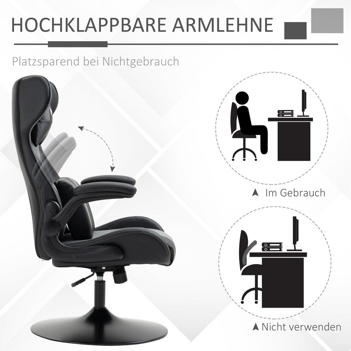 GAMINGSESSEL Kunstleder Metall Schwarz - Schwarz, Textil (69/118/73cm) - Vinsetto