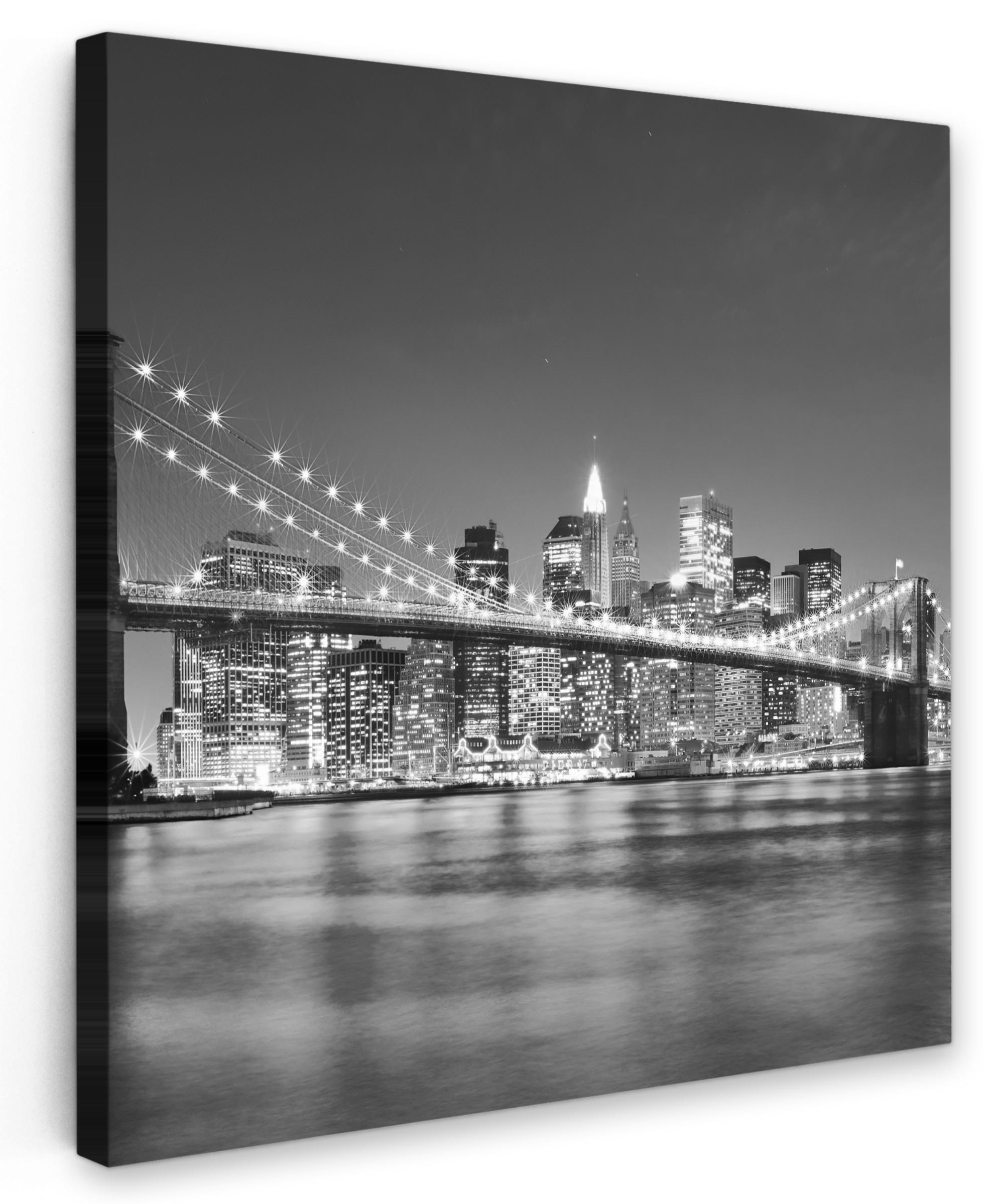 LEINWANDBILD New York - Brücke - Brooklyn - Schwarz und weiß - Architektur Deko Groß 90x90 cm - Schwarz, Textil (90/90cm) - MuchoWow