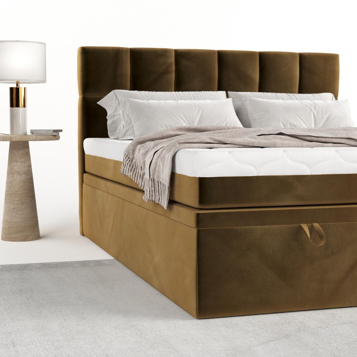 BOXBETT Elano 200/200 cm Honiggelb im Kronos Stoff - Schwarz/Honig, Holz/Holzwerkstoff (200/200cm) - AltaBeds