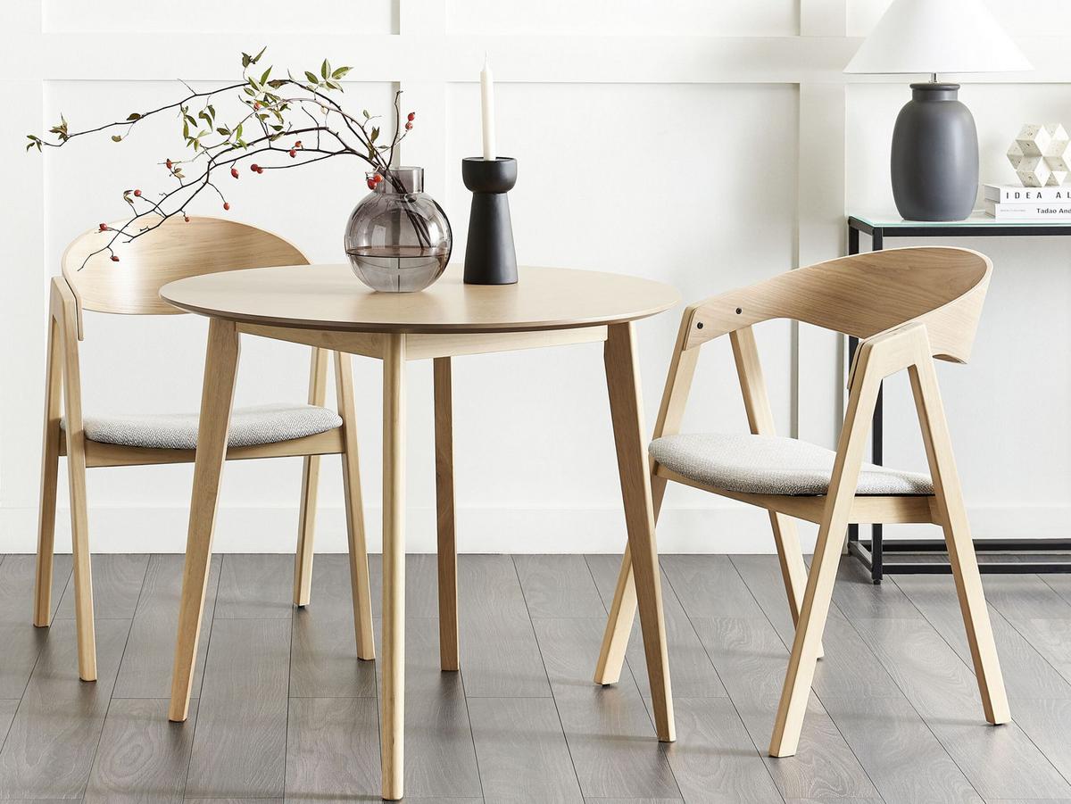 ESSZIMMERSTUHL 2er-Set Holzwerkstoff Heller Holzfarbton Yuba - Hellbraun, Holz/Textil (56/79/44cm) - Beliani