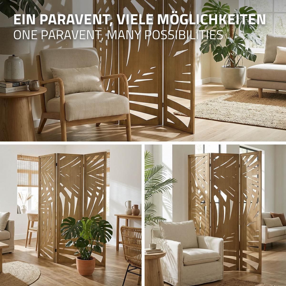 PARAVENT 3 teilig Sapporo 170x121 cm Natur aus Holz - Braun, Holz (121/170/2cm) - ML-DESIGN