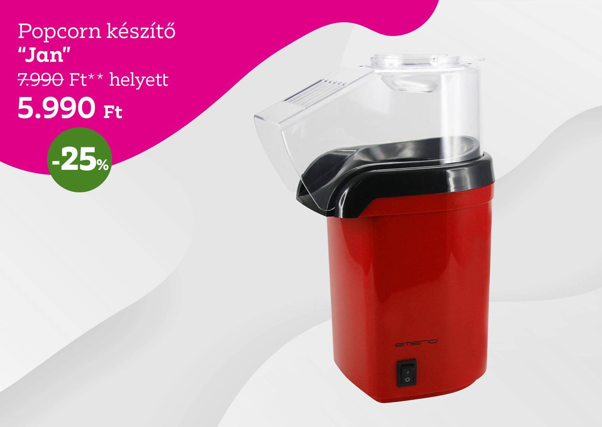 Popcorn készítő JAN 7990 Forint helyett 5990 Forint, kedvezmény mértéke 25%