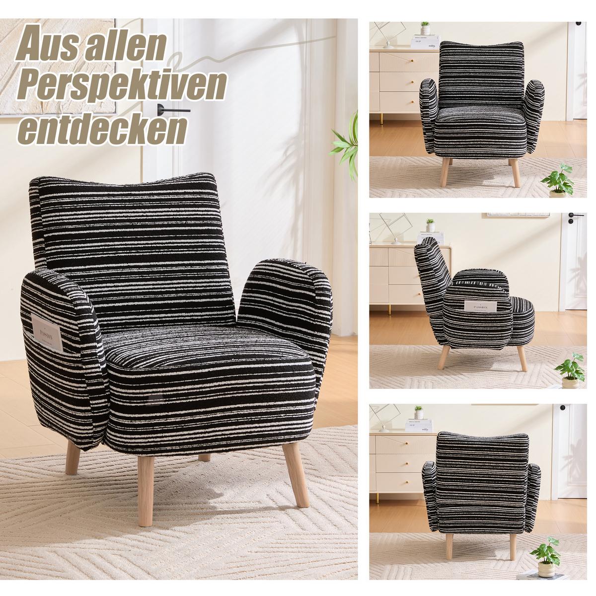 SESSEL boucle stoff modern mit seitentasche holzbeine - Schwarz, Textil (77/87/81cm) - Urban Meuble